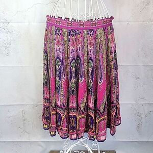 Eci New York boho chic midi skirt in pink purple ethnic print Women's Size 10P